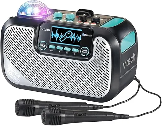 VTech Super Sound Karaoke Portable Bluetooth, 2 Mics Included, Party Lights