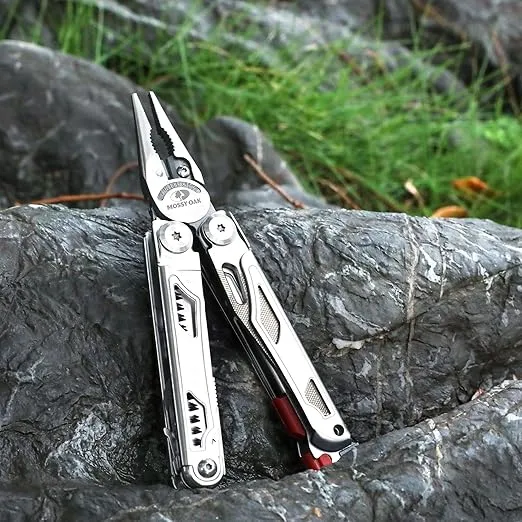 MOSSY OAK Multitool, 19-in-1 Stainless Steel Multi Tool Pliers, Self-locking EDC Gear with Sheath for Outdoor, Survival, Camping, Hiking