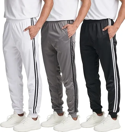 Real Essentials 3 Pack: Men's Tricot Active Athletic Casual Jogger Fleece Lined Sweatpants Pockets (Available in Big & Tall)