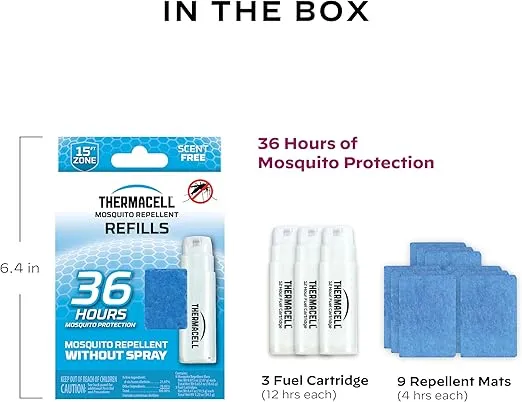 Thermacell Mosquito Repellent Refills, 36 Hrs Protection; Compatible with Any Fuel-Powered Thermacell Repeller; Highly Effective, Long Lasting, No Spray or Mess; 15 Foot Zone of Mosquito Protection