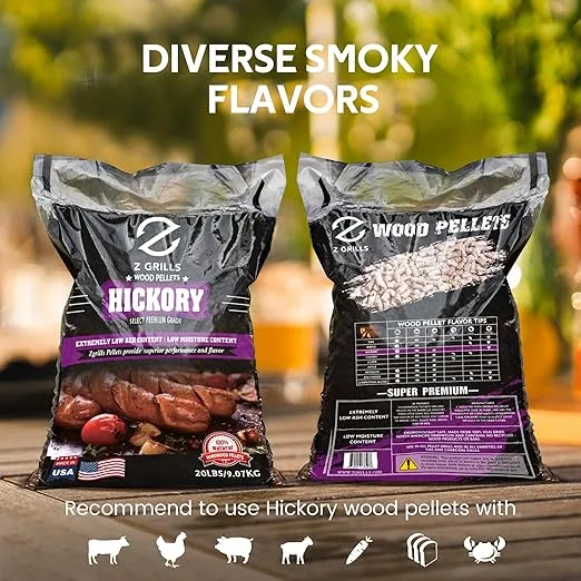 Z GRILLS Wood Pellets for Smoker Grill and BBQ, 100% All-Natural Hardwood Hickory Pellet, 40lbs