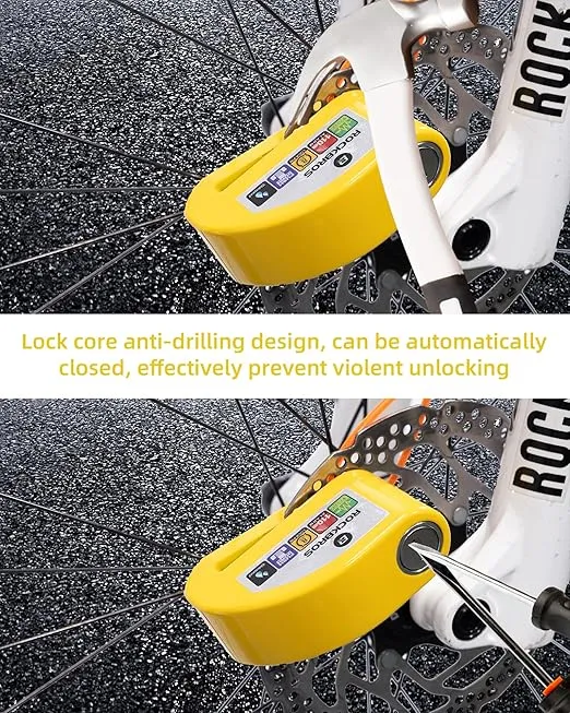 ROCKBROS Disc Brake Lock Motorcycle Alarm Lock Anti-Theft 110db Motorcycle Lock with Reminder Cable Disc Brake vehicle for Motorbike Scooter