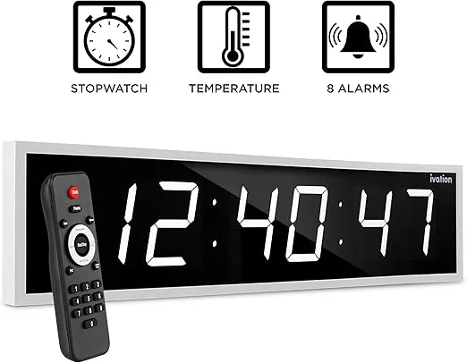 Ivation Huge 48" Inch Large Big Oversized Digital LED Clock with Stopwatch, Alarms, Countdown Timer & Temp - Shelf or Wall Mount (Red) | 6-Level Brightness, Mounting Holes & Hardware