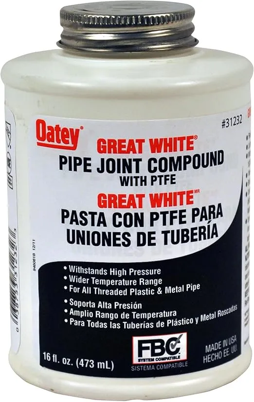 Oatey, 16 oz, White 31232 Pipe Fittings, 16 Fl Oz