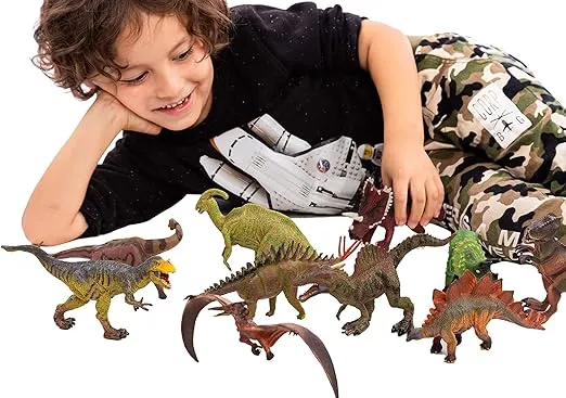 JOYIN Large Dinosaur Figures Playset 7 Inch, Realistic Jurassic Toy with Educational Book for Kid, Toddler, Easter Valentines Day Gift for Boy and Girl, Party Favor, 12pcs