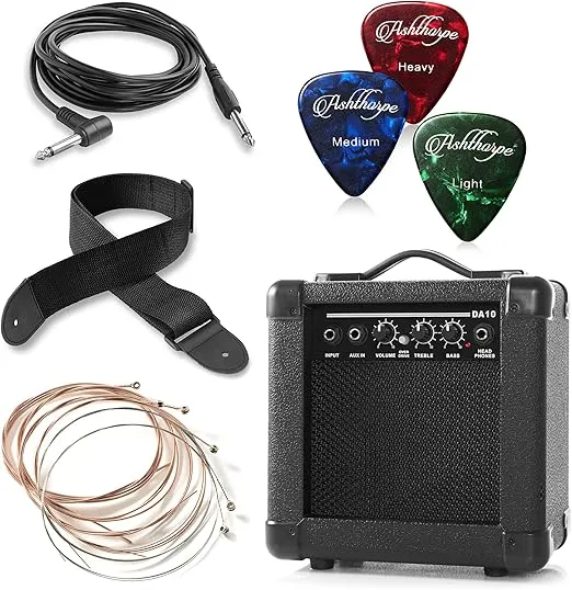 Ashthorpe Full-Size Thinline Cutaway Acoustic Electric Guitar Package with 10 Watt Amp - Black