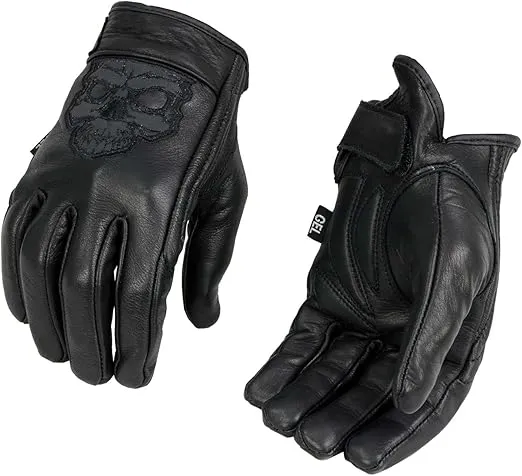 Milwaukee Leather Men's Black Leather ‘Reflective Skull’ Motorcycle Hand Gloves W/Gel Padded Palm MG7570