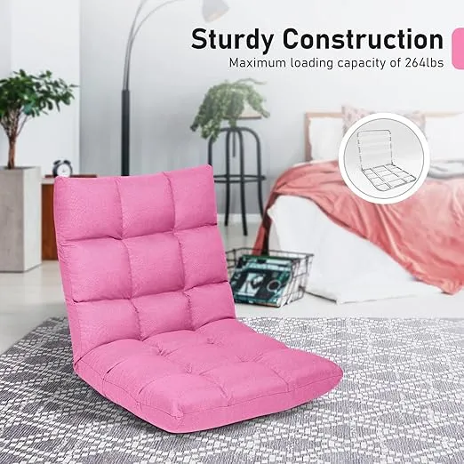 COSTWAY Floor Chair, Folding Gaming Chair with Back Support, 14 Adjustable Positions, Alloy Steel Frame, Lazy Sofa Lounge for Playing Reading Meditating Room Recliner for Adults, Kids (Pink)