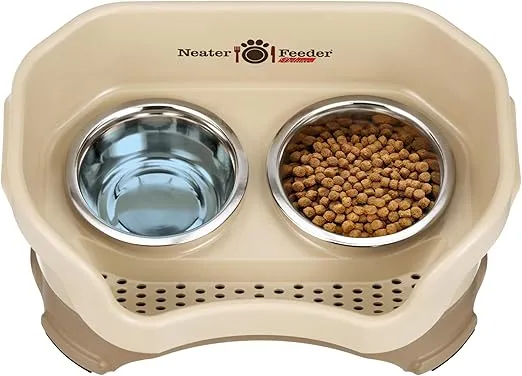 Neater Feeder Deluxe CAT Mess Proof Feeder for Cats, 1 Cup Food & 1-1/2 Cup Water Whisker-Friendly Stainless Steel Bowls, Elevated, No Spill, Non-Tip, Non-Slip. Made in USA