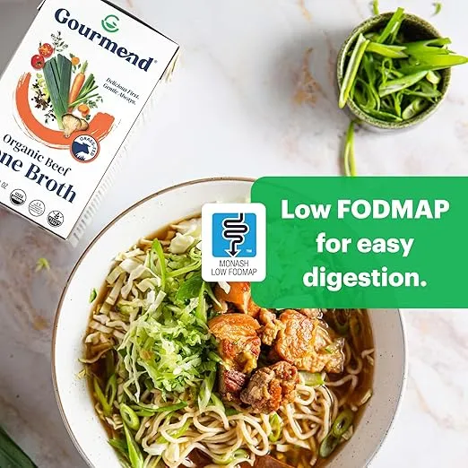 Organic Unsalted 16.9oz Beef Bone Broth from Gourmend Foods (3 Pack) – Just 10 Ingredients, Low FODMAP Certified, Filler Free, Gluten Free, Non-GMO, Onion & Garlic Bulb Free