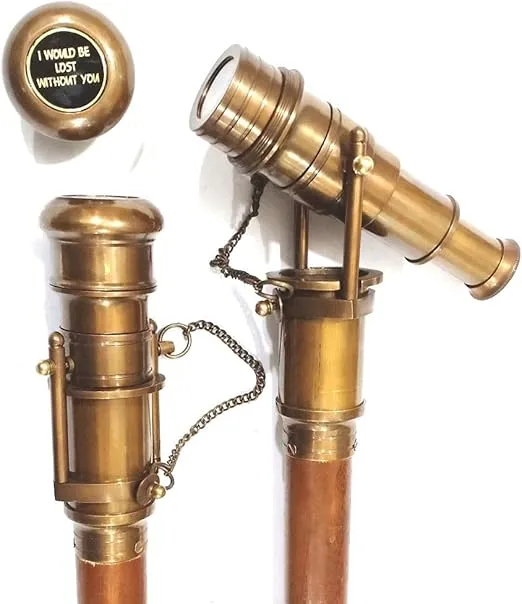 Telescope Wood Walking Stick-Cane Brass Stempunk/Walking Cane/Antique Walking Stick/Folding Telescope Cane/Nautical Gift Rustic Vintage Home Decor Gifts