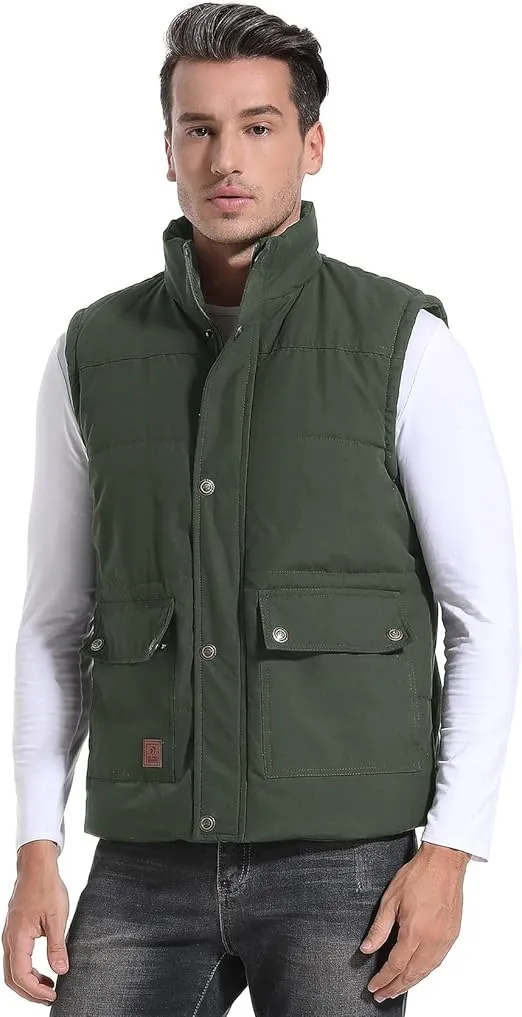 Flygo Men's Winter Warm Outdoor Padded Puffer Vest Thick Fleece Lined Sleeveless Jacket