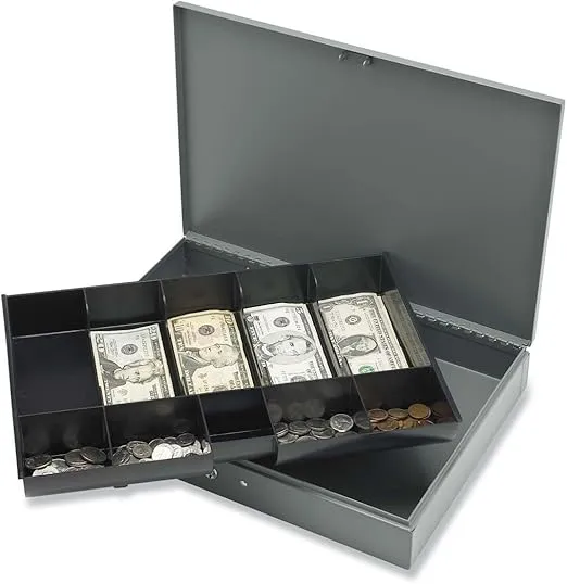 Sparco Cash Box, with 2 Keys, 10 Compartments, 15-2/5 x 10-1/2 x 2-2/5 Inches, GY (SPR15500), Gray