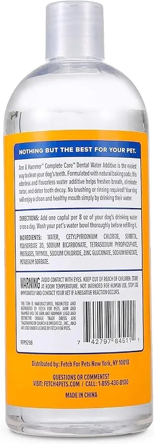 Arm & Hammer Complete Care Fresh Dental Water Additive for Dogs, 16 Fl Oz - 3 Pack - Flavorless Dog Water Additive, Dog Mouth Wash, Dog Dental Rinse, PetWater Additive, Pets Dental Care for Bad Breath