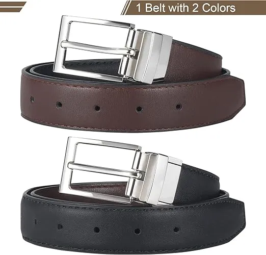 AWAYTR Reversible Kids Belts for Boys - Black and Brown Leather Belt for School Uniform Casual Jeans