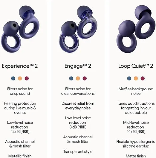 Loop Experience 2 Ear Plugs – Stylish Certified Hearing Protection for Concerts & Festivals, Live Events, Musicians, Sports, DJs and Nightlife – 17dB Noise Reduction Ear Plugs (High-Fidelity)