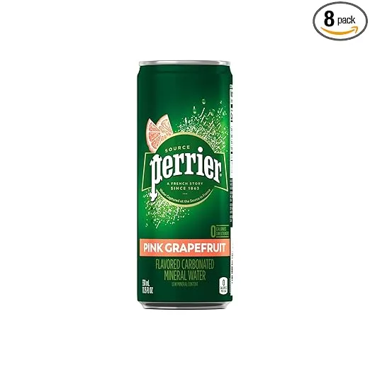 Perrier Pink Grapefruit Flavored Sparkling Water, 11.15 FL OZ Sleek Cans (Pack of 8)