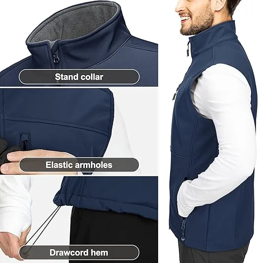 33,000ft Men's Lightweight Softshell Vest Outerwear Zip Up Fleece Lined Windproof Sleeveless Jacket for Golf Running Hiking