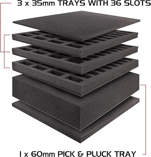 ENHANCE Portable Miniature Figure Storage & Carrying Case - 4 Foam Layers fits 108 Infantry Minis & Pick & Pluck for Large Figures - Book Sleeve & 2 Accessory Pockets for Measuring Tape, Dice & More