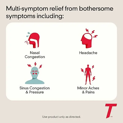 Tylenol Sinus + Headache Daytime Non-Drowsy Relief Caplets, Acetaminophen 325mg, Nasal Decongestant for Sinus Pressure, Headache & Nasal Congestion Relief, 24 ct