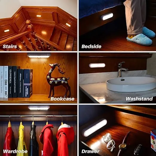 STAR-SPANGLED 3 Pack 7” Motion Sensor Lights Indoor Battery Operated, Stick on LED Light for Closet, Stairs, Under Cabinet, Warm White