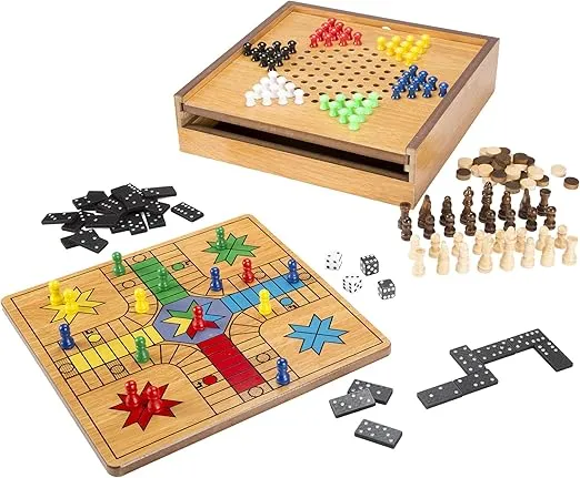 7-in-1 Combo Game For 4 Players with Chess, Ludo, Chinese Checkers & More,11.5 x 12 x 3 inches