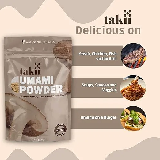 Takii Umami Powder, Made from Shiitake Mushrooms, Add Instant Flavor and Depth to All Your Favorite Dishes (1 Pack - 3.5 Ounce Pouch)