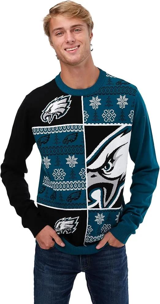 FOCO Men's NFL Team Logo Busy Block Snowfall Holiday Ugly Sweater