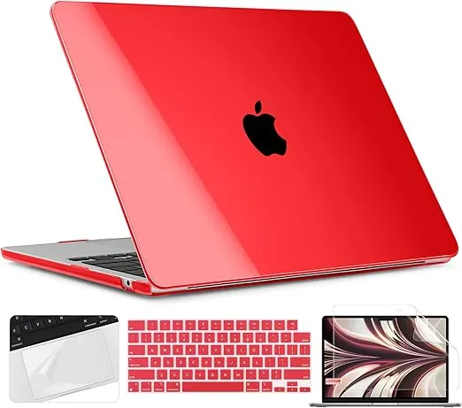 TWOLSKOO for M3 MacBook Air 13.6 Inch Case 2022 2023 2024 Release A2681 M2 A3113, Plastic Hard Shell Cover with Trackpad Film & Keyboard Cover & Screen Film for MacBook Air 13.6", Crystal Red