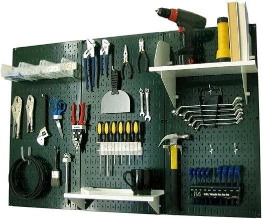 Pegboard Organizer Wall Control 4 ft. Metal Pegboard Standard Tool Storage Kit with Green Toolboard and White Accessories