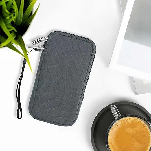 kwmobile Neoprene Phone Pouch Size XL - 6.7/6.8" - Universal Cell Sleeve Mobile Bag with Zipper, Wrist Strap - Grey