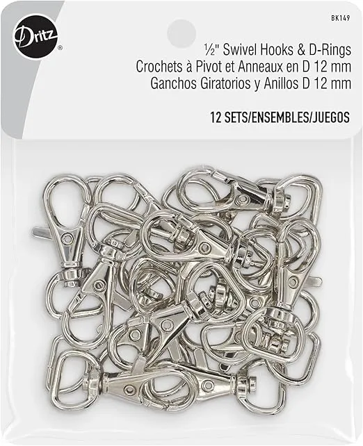 Dritz Swivel Hooks & D Rings 1/2in Nickel Bag & Tote Accessories, 1/2", 12ct