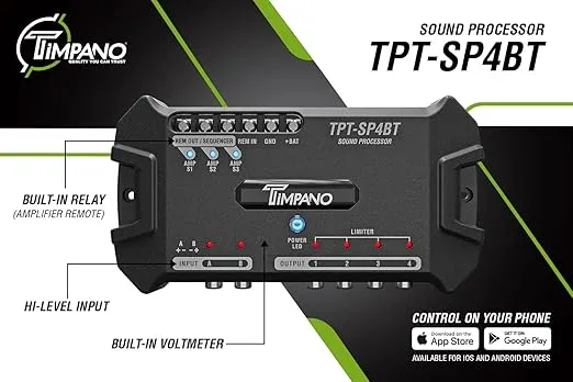 Timpano TPT-SP4BT Bluetooth DSP 4 Output Channel- Full Digital Signal DSP Car Audio Processor - Built-in Voltmeter and Remote Relay