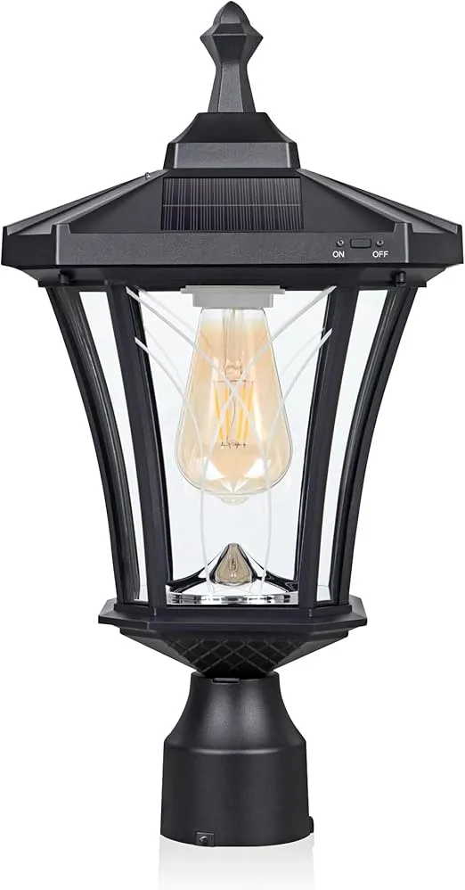 Outdoor Solar Lamp Post Light, Dusk to Dawn Bright Colored LED Waterproof 3-Inch Aluminum Post Lamp with Patterned Glass for Pole Yard Garden Gates Pathway
