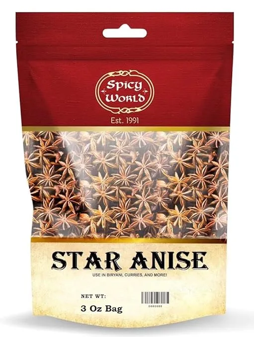 Spicy World Star Anise Whole Pods 3 Oz Bag -Premium Quality, Vegan, All Natural, Dried, Great for Baking & Tea