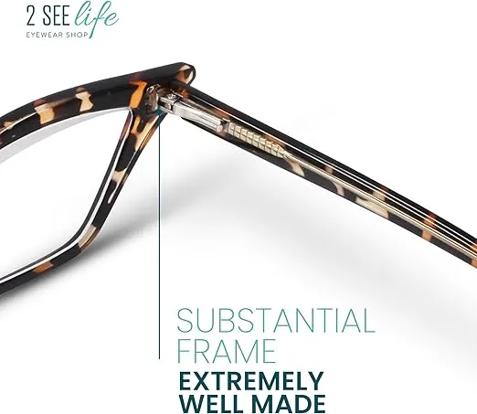 Tortoise Shell Funky Cat Eye Reading Glasses for Women with Sturdy Design - Durable Half Frame Cateye Readers for Women - Trendy for all Face Shape Womens Reading Glasses - Cheaters Glasses 0.75