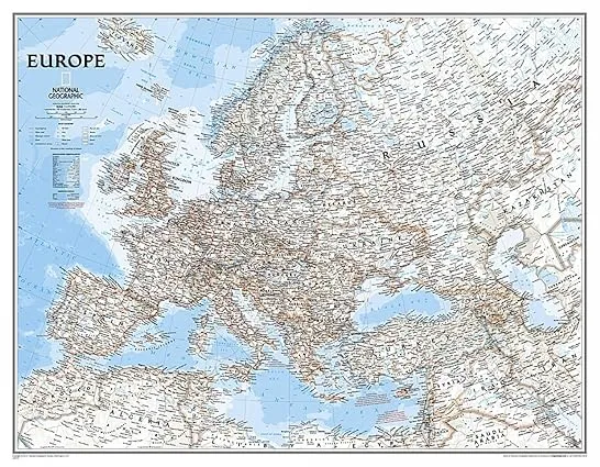 National Geographic Europe Wall Map - Classic - Laminated (Enlarged: 46 x 35.75 in) (National Geographic Reference Map)