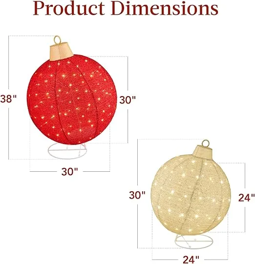 Best Choice Products 2pc Lighted Pop-Up Outdoor Christmas Ornament Set, Holiday Ball Decoration w/ 180 LED Lights, 8 Light Functions - Red/Gold
