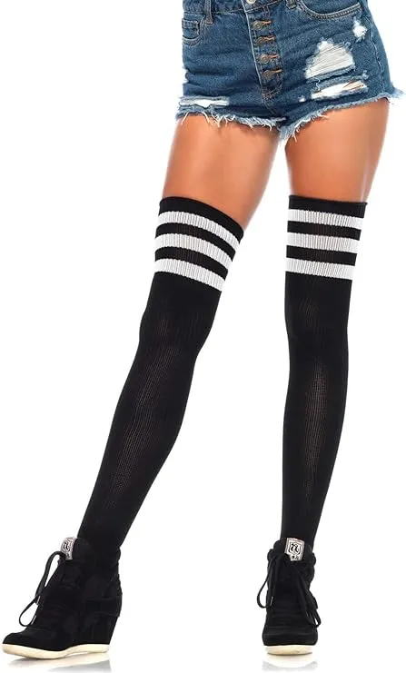 Leg Avenue Women's Three Stripes Athletic Ribbed Thigh High Socks
