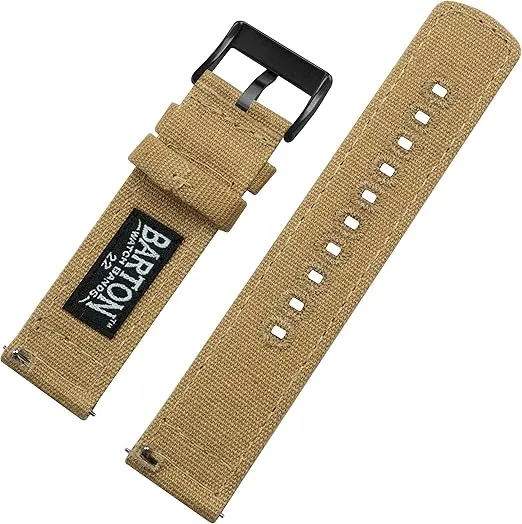 20mm Khaki Tan - BARTON Canvas Quick Release Watch Band Straps - Choose Color & Width - 18mm, 20mm, or 22mm - Black PVD Buckle
