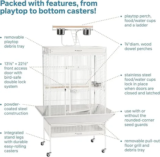 Prevue Hendryx Pet Products Wrought Iron Select Bird Cage 3153C, Chalk White, 30-Inch by 22-Inch by 63-Inch