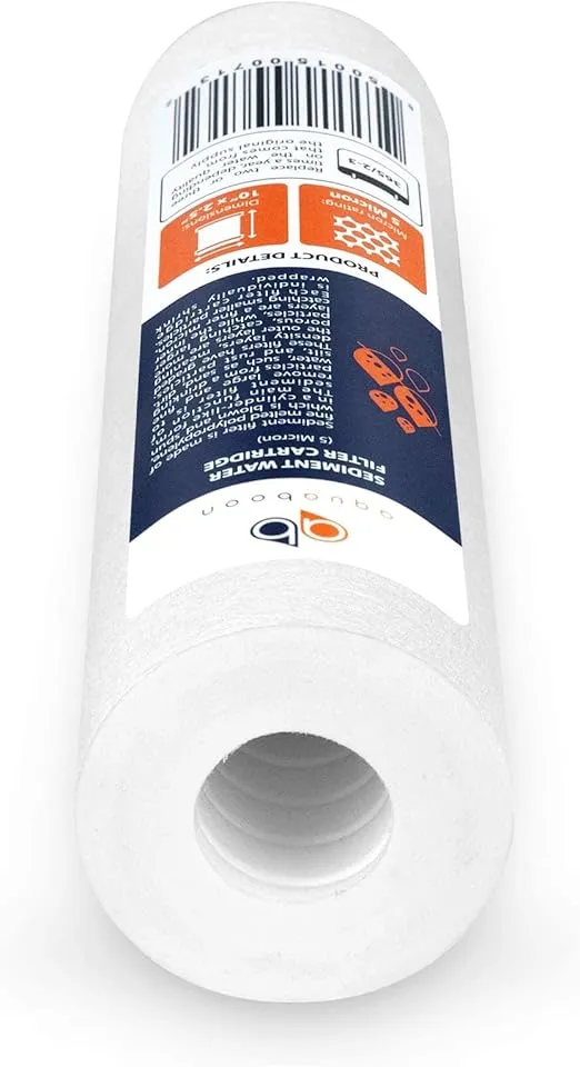Aquaboon 5 Micron 10 x 2.5 Sediment Filter Replacement - Whole House Filter Cartridge Compatible with Water Filters - P5, AP110, WHKF-GD05, 25 Pack