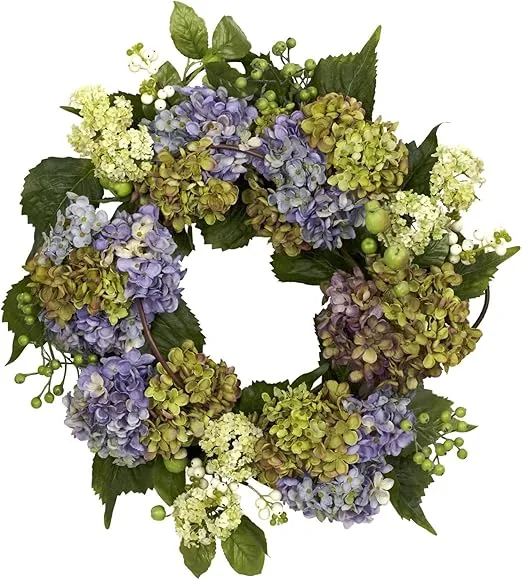 Nearly Natural 4781 Hydrangea Wreath, 22-Inch, Purple/Green