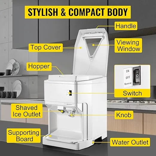 VEVOR Ice Shaver Machine Electric Snow Cone Machine, 265 LBS/H Shaved Ice Machine 250W Ice Crusher Triple Blades Tabletop Shaved Ice Maker with Adjustable Fineness for Home and Commercial Use