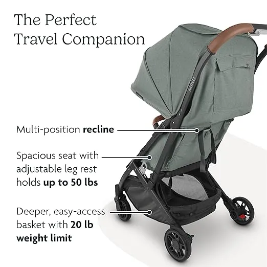 UPPAbaby Minu V2 Travel Stroller/Lightweight, Portable Design/One-Hand Fold/Shoulder Strap and Leather Bumper Bar Included/Noa (Navy/Carbon Frame/Saddle Leather)