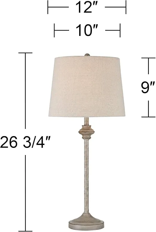 360 Lighting Lynn Country Cottage Rustic Buffet Table Lamps 26 3/4" Tall Skinny Set of 2 Light Beige Wood Oatmeal Fabric Tapered Drum Shade for Living Room House Home Dining Office Entryway Family