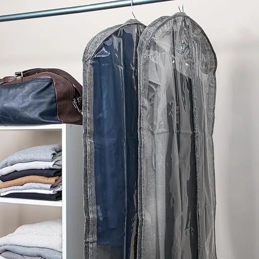 Household Essentials Hanging Zippered Garment Storage Bag with Clear Vision Front, Set of 2, Graphite Gray