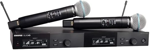 Shure SLXD24D/B58 Dual Channel Digital Wireless Microphone System - Includes Two SLXD2 Handheld Transmitters with BETA 58A Vocal Mic Capsules, SLXD4D Rack Mount Receiver | H55 Band (SLXD24D/B58-H55)