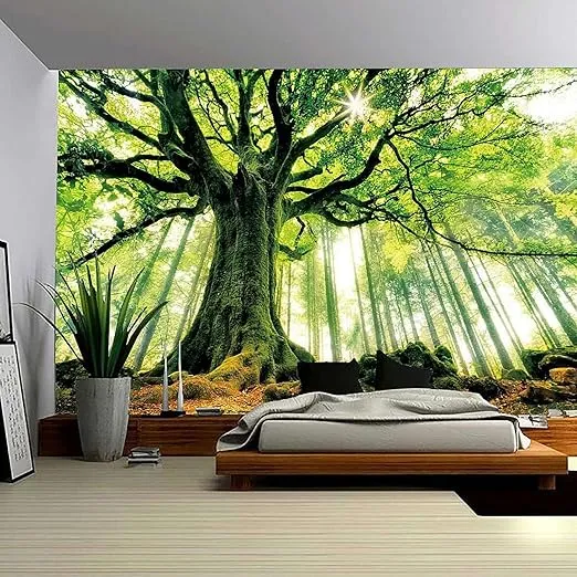 ENJOHOS Forest Tapestry Nature Tree Tapestries, Extra Large Oversized Tapestry Wall Hanging, Tapestry for Bedroom Living Room Backdrop, Indoor Outdoor Decoration Home Decor(W90 x T71,Green Tapestry)