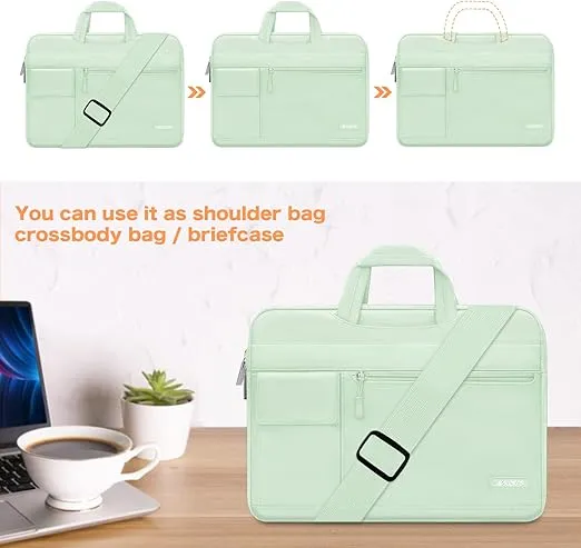 MOSISO Laptop Shoulder Bag Compatible with MacBook Pro 16 inch 2023-2019 M3 A2991 M2 A2780 M1 A2485 A2141/Pro 15 A1398,15-15.6 inch Notebook,Polyester Flapover Briefcase Sleeve Case, Honeydew Green